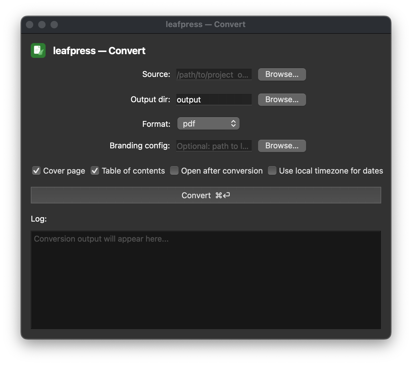 LeafPress conversion window